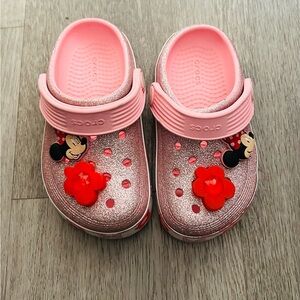 Disney Minnie Mouse Pink Sparkle Glitter Light Up Crocs Kids Size 9